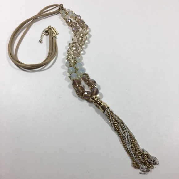 The Limited Jewelry - 3/$25 ❤️ leather & glass bead tassel necklace NWOT